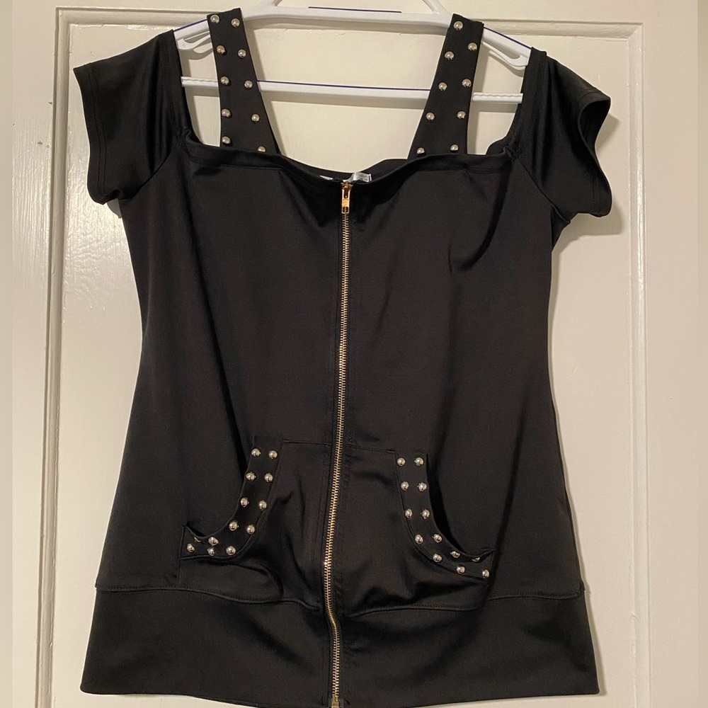 Black Studded Women's Off-Shoulder Top